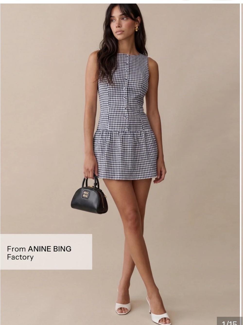 Kourt Anine Bing Navy & White Gingham Drop-Waist Mini Dress Few Moda NEW